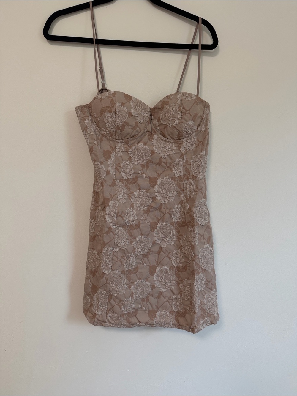 Windsor Nude Floral Lace Mini Dress with Adjustable Straps